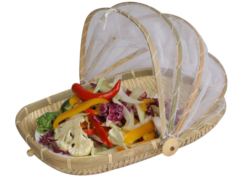 Premium Handwoven Bamboo Food Tent with Collapsible Mesh Cover - Eco-friendly Servingware